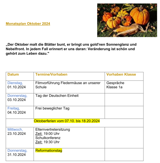 Monatsplan Oktober 2024