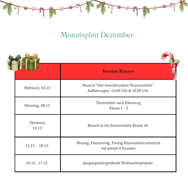 Monatsplan Dezember 2025